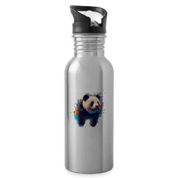 Farbexplosion Panda Bär - Trinkflasche mit integriertem Trinkhalm - Lightsilver - Rechts