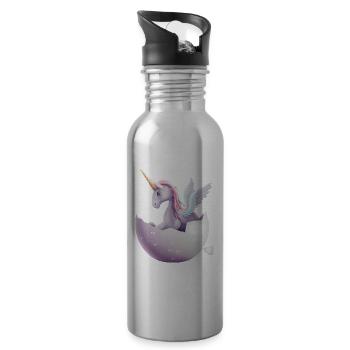 Baby unicorn hatches from egg - Water bottle with straw - silver - Right