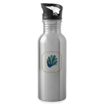 Peacock Bird - Water bottle with straw - silver - Right