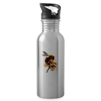 Bee on flower - Water bottle with straw - silver - Right