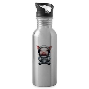 Pig as an astronaut - Water bottle with straw - silver - Right