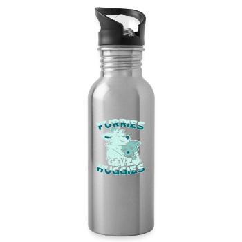 Furry Fandom Fursuits Hug - Water bottle with straw - silver - Right