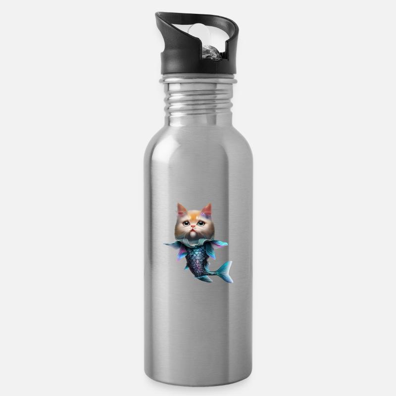 Fischkatze Fusion - Trinkflasche mit integriertem Trinkhalm - Lightsilver