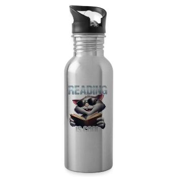 Reading is cool Katze - Trinkflasche mit integriertem Trinkhalm - Lightsilver - Rechts
