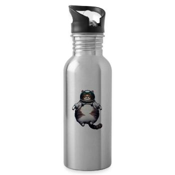 Fette Astronaut Katze - Trinkflasche mit integriertem Trinkhalm - Lightsilver - Rechts