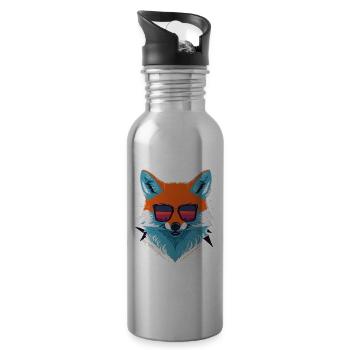 Sly and Stylish: Retro Aggressive Fox T-Shirt - Water bottle with straw - silver - Right
