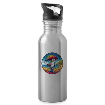 Fröhliche Möwe mit Gummistiefel und Regenschirm - Trinkflasche mit integriertem Trinkhalm - Lightsilver - Rechts