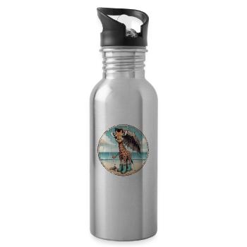 Giraffe on the beach in rubber boots with umbrella - Water bottle with straw - silver - Right