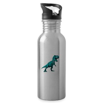 Punctuation Marks Save Lives - Funny Dino Design - Water bottle with straw - silver - Right