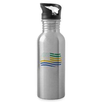 Gabonese Roots and Gabon American Flag - Water bottle with straw - silver - Right