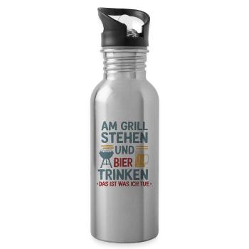 Standing at the Grill Drinking Beer Funny Grill Beer - Water bottle with straw - silver - Right