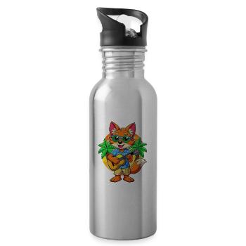 Lustige Fuchs Cartoon Sommer Strand Sonnenbrille Gitarre - Trinkflasche mit integriertem Trinkhalm - Lightsilver - Rechts