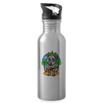 Funny Zebra Cartoon Summer Beach Sunglasses Guitar - Water bottle with straw - silver - Right