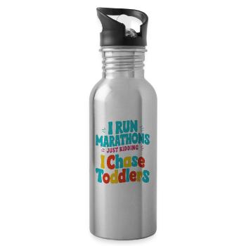 Ich laufe Marathons Nur ein Scherz Ich jage Kleinkinder vor - Trinkflasche mit integriertem Trinkhalm - Lightsilver - Rechts
