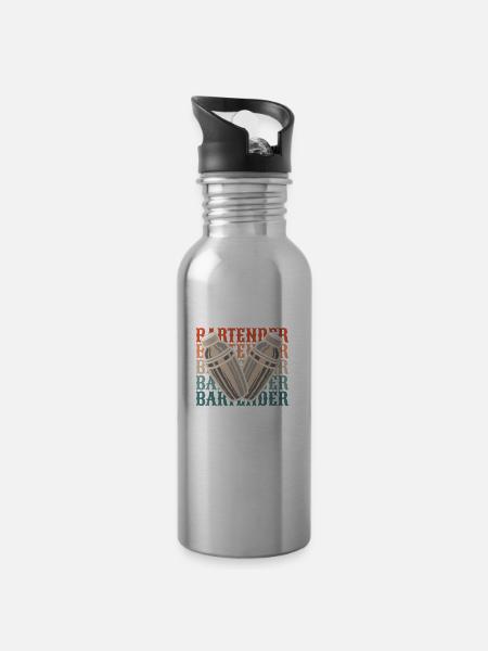 Barkeeper Bartender - Trinkflasche mit integriertem Trinkhalm - Lightsilver
