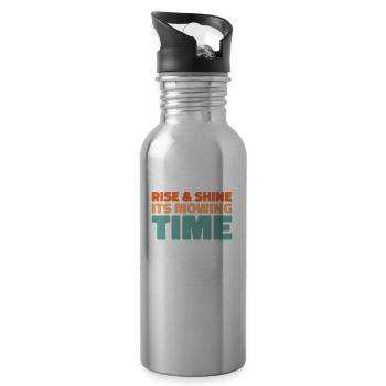 Lawn mower mowing - Water bottle with straw - silver - Right