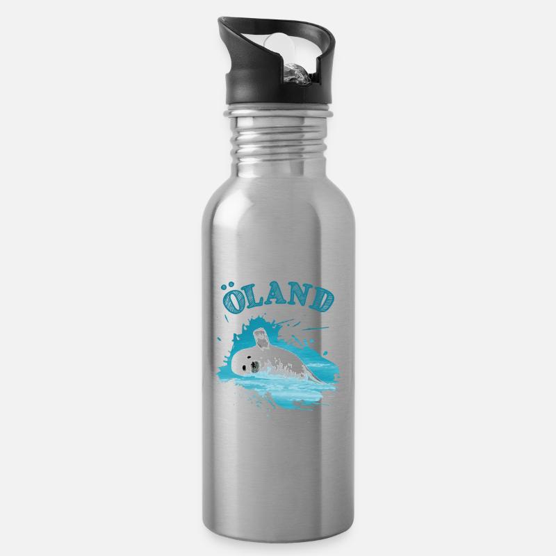 Öland Urlaub Ostsee Insel Robbe Seehund - Trinkflasche mit integriertem Trinkhalm - Lightsilver