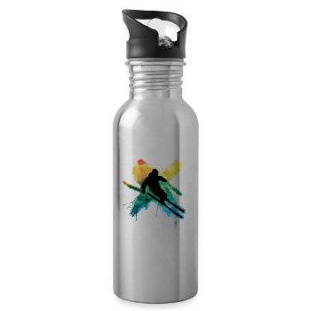 Colourful freestyle skiing in deep snow winter holidays - Water bottle with straw - silver - Right