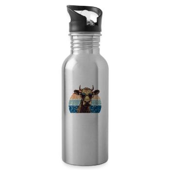 Retro Farmer Daddy Fête des pères Cadeau Cool Cow - Gourde avec paille intégrée - argent clair - Droite