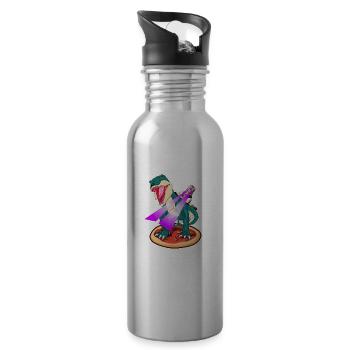 Dino auf Pizza-Katze reitet TRex mit laser Augen - Trinkflasche mit integriertem Trinkhalm - Lightsilver - Rechts