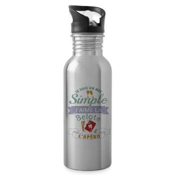 J´aime la belote et l apéro cadeau - Gourde avec paille intégrée - argent clair - Droite