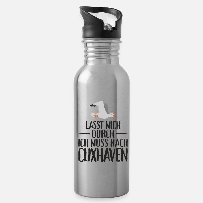 Lasst mich durch ich muss nach Cuxhaven Möwe - Trinkflasche mit integriertem Trinkhalm - Lightsilver