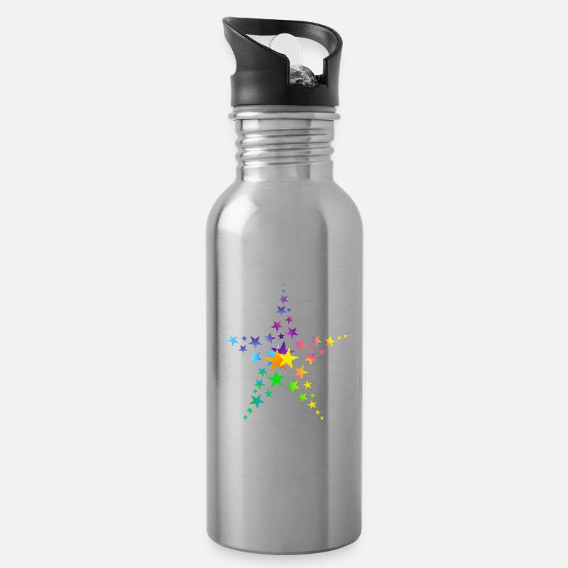 Sterne bunte Sterne viele Sterne - Trinkflasche mit integriertem Trinkhalm - Lightsilver