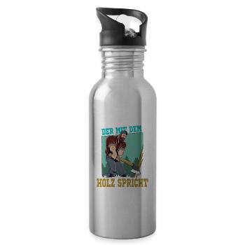 Der mit dem Holz spricht - Trinkflasche mit integriertem Trinkhalm - Lightsilver - Rechts