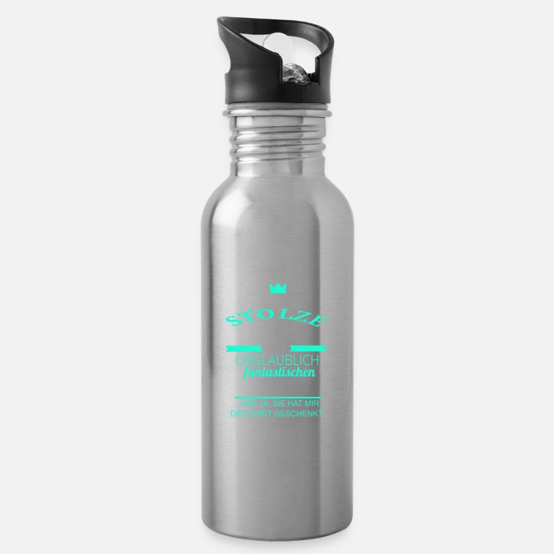 Schwester Stolze Schwester - Trinkflasche mit integriertem Trinkhalm - Lightsilver