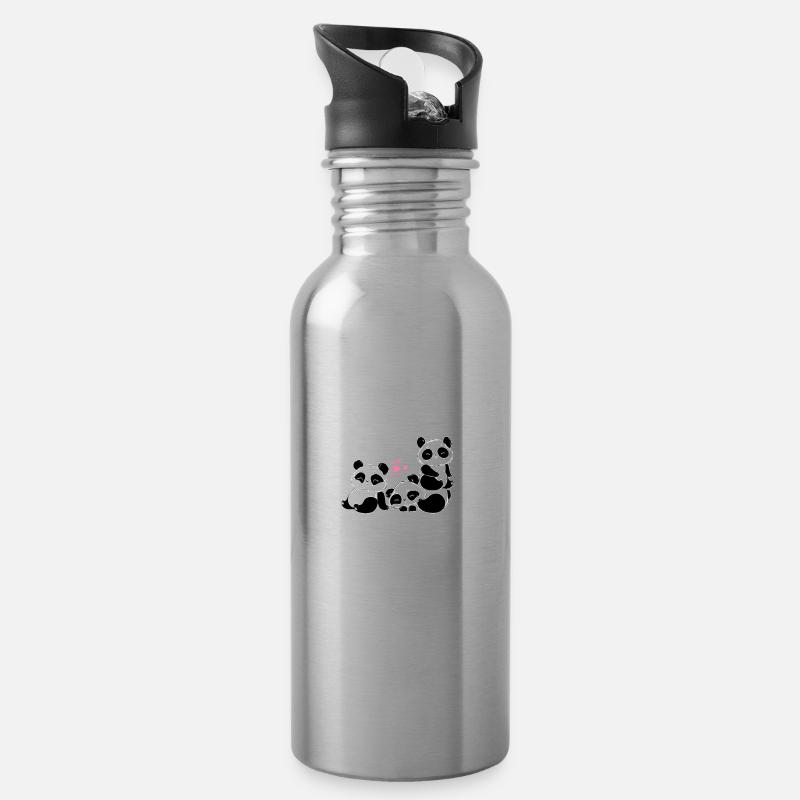 Panda Bär Pandas Geschenk - Trinkflasche mit integriertem Trinkhalm - Lightsilver