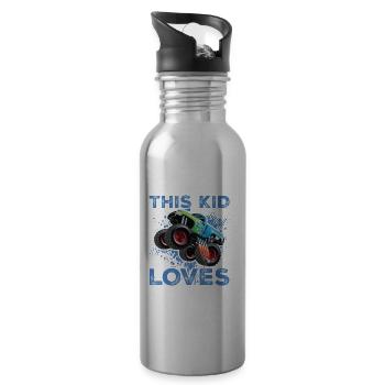 Dieses Kind liebt Monster Trucks Blue Monster - Trinkflasche mit integriertem Trinkhalm - Lightsilver - Rechts