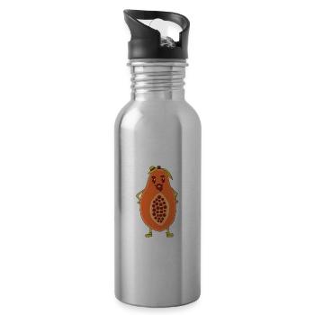 Papaya Papa Cartoon mit Bart und Hut Papa Geschenk - Trinkflasche mit integriertem Trinkhalm - Lightsilver - Rechts