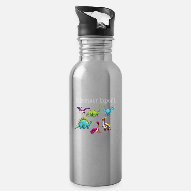 Dinosaurier Experte Dinosaurier Geschenk Kinder - Trinkflasche mit integriertem Trinkhalm - Lightsilver