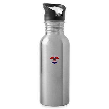 Kroatische Flagge Heartbeat Croatia Geschenk - Trinkflasche mit integriertem Trinkhalm - Lightsilver - Rechts