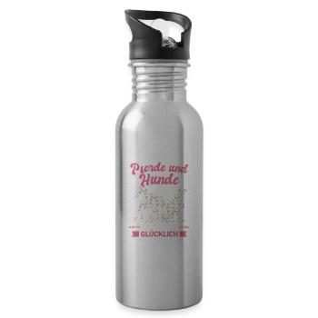 Pferd Hund Hundeliebhaber Geschenk - Trinkflasche mit integriertem Trinkhalm - Lightsilver - Rechts