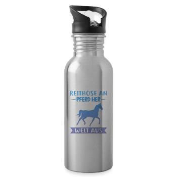 Pferd Reiter Pferde Geschenk - Trinkflasche mit integriertem Trinkhalm - Lightsilver - Rechts