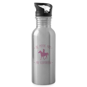 Je peux pas j'ai équitation silhouette cavalière - Gourde avec paille intégrée - argent clair - Droite