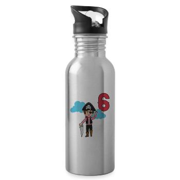 6.Geburtstag Pirat Piraten Geschenk - Trinkflasche mit integriertem Trinkhalm - Lightsilver - Rechts