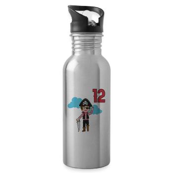 12.Geburtstag Pirat Piraten Geschenk - Trinkflasche mit integriertem Trinkhalm - Lightsilver - Rechts