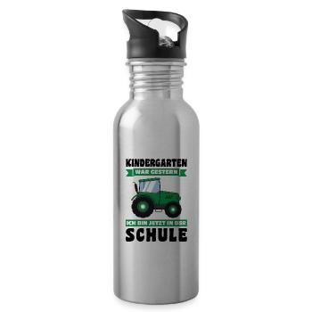 Schulkind Traktor Schulanfänger Geschenk - Trinkflasche mit integriertem Trinkhalm - Lightsilver - Rechts