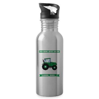 Schulkind Traktor Einschulung Geschenk - Trinkflasche mit integriertem Trinkhalm - Lightsilver - Rechts