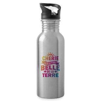 chérie tu es la plus belle de la terre couple - Gourde avec paille intégrée - argent clair - Droite