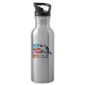 1er Jour D École humour rentrée scolaire oiseaux - Gourde avec paille intégrée - argent clair - Droite