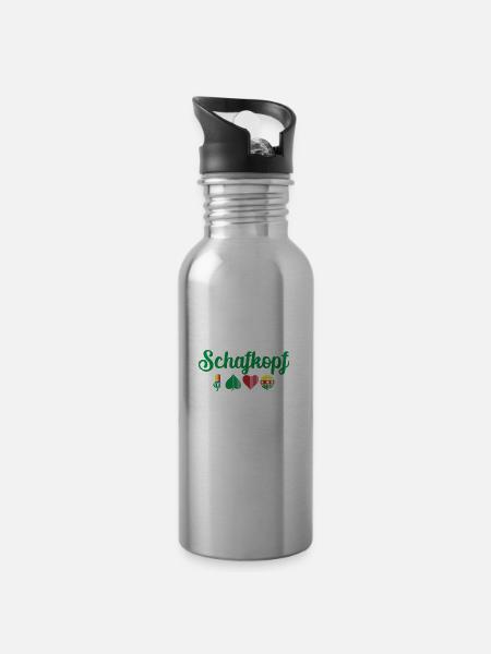 Schafkopf Farben vom deutschen Blatt Spielkarten - Trinkflasche mit integriertem Trinkhalm - Lightsilver