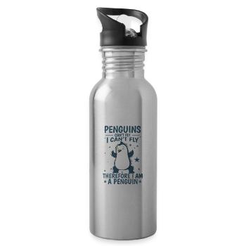 Penguins can't Fly I am a Penguin bird - Water bottle with straw - silver - Right