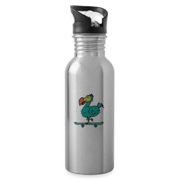 Dodo rides bird on a skateboard - Water bottle with straw - silver - Right