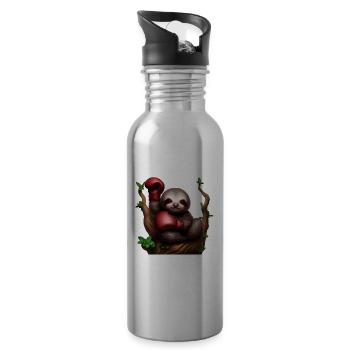 Boxendes Faultier auf Baum - Trinkflasche mit integriertem Trinkhalm - Lightsilver - Rechts