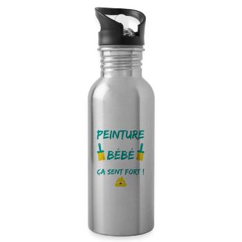 Annonce Grossesse Papa Peintre Bâtiment Humour - Gourde avec paille intégrée - argent clair - Droite