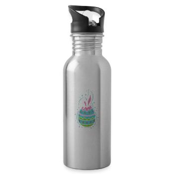 Oeuf de Pâques avec un lapin de Pâques Printemps - Gourde avec paille intégrée - argent clair - Droite