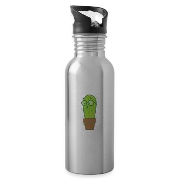 Nerd Cactus Plant - Water bottle with straw - silver - Right